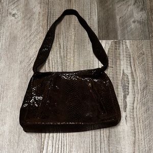 Park Ave. New York brown shiny reptile print shoulder bag purse EUC
